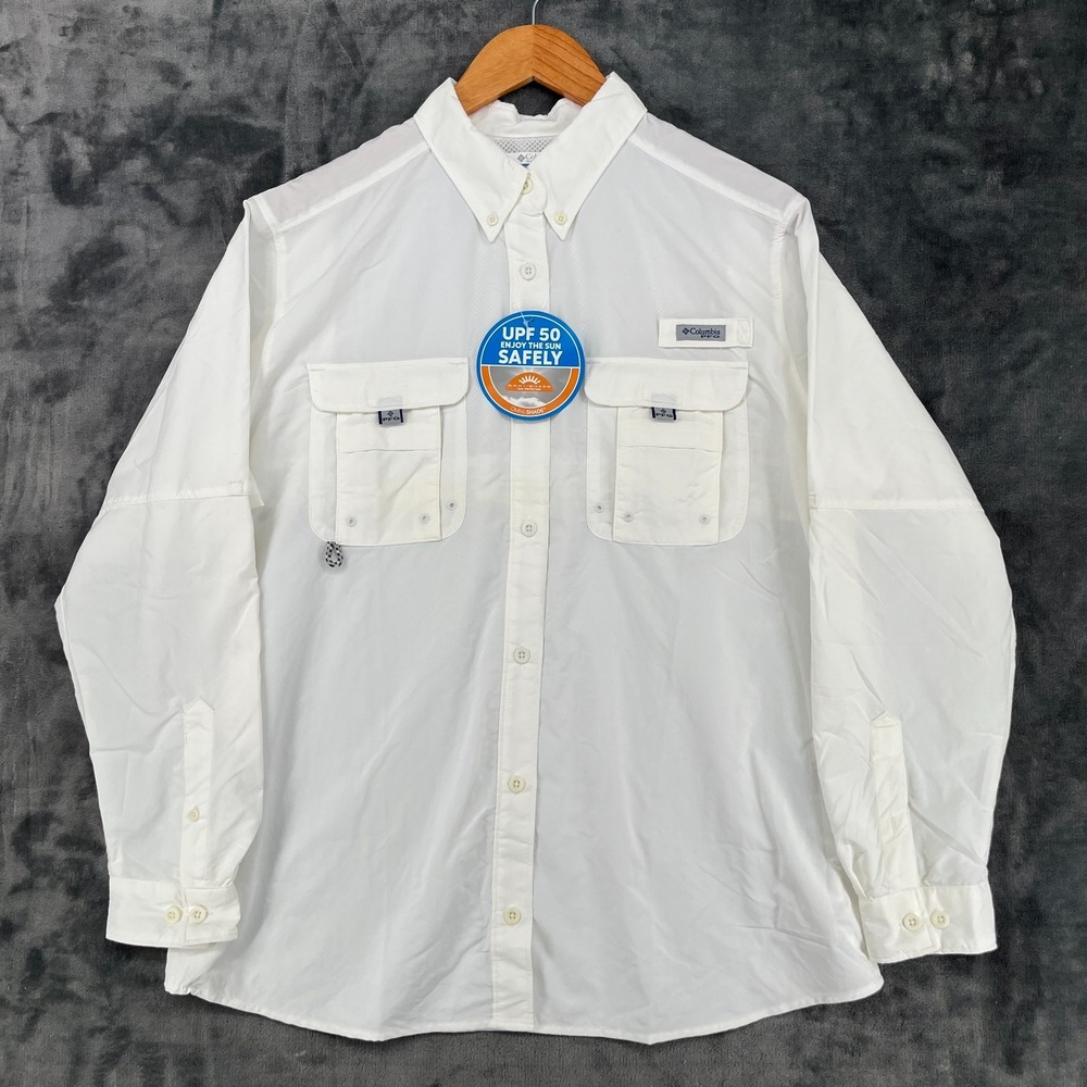 Columbia PFG Bahama II Long Sleeve Shirt White XL UPF 50 Fishing Outdoors Vented